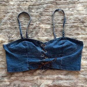 Dollskill Sugar Thrillz Denim Blue Lace-Up Women's Top